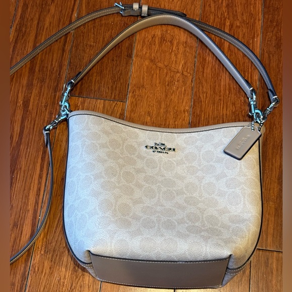 Coach mini bucket taupe cream silver logo coated canvas 2 strap options like new - Picture 2 of 6